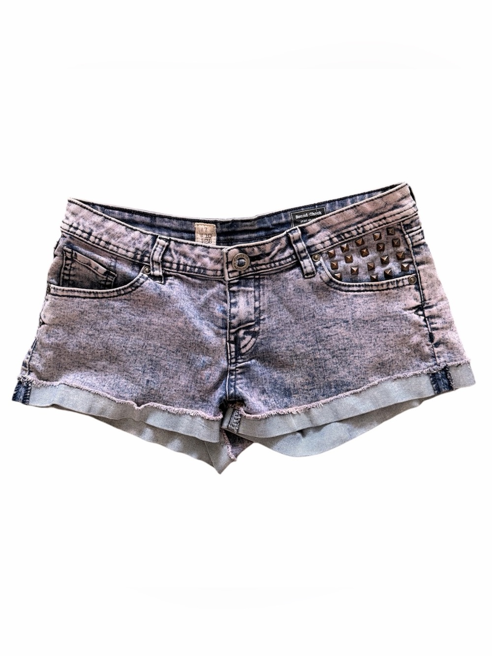 Vintage Volcom Studded Pocket Denim Jean Shorts in Acid Wash Blue Size 10